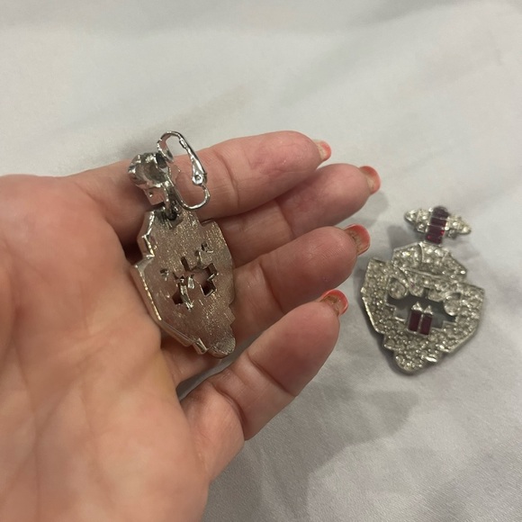 Vintage clip earring silver and Rubies used in great condition - Picture 2 of 5